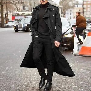 Casacos de Trench Masculinos Homens Sobretudo Vintage Longo Trench Coat Homens Novos Jaqueta Casacos Mens Negócios Preto Casual Longo Sólido Windbreak Casaco Outono Outwear Q231118