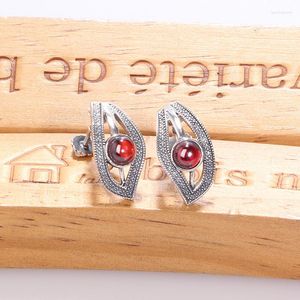 Stud Küpe Zhjiushun 925 STERLING Gümüş Doğal Garnet Kırmızı Taşları Kadınlar için Güzel Takı Retro Klip