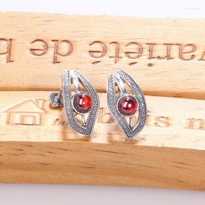 Orecchini a bottone ZHJIASHUN argento sterling 925 con pietre preziose rosse granato naturale per donna gioielleria retrò clip