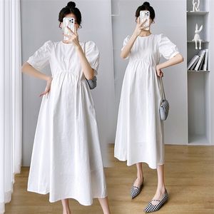 Moderskapsklänningar 817# Summer Thin Korean Fashion White Cotton Maternity Long Dress Elegant A Line Loose Clothes For Pregnant Women Pregrancy 230417