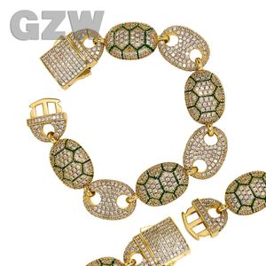 Hip Hop Cubic Zirconia Turtle Charms Bracelet Painted Oil Coffee Bean Mens Handicraft Jewelry Chain Cuban Iced Out 18K Gold CZ Diamond Persoalized Miami Gift Bijoux