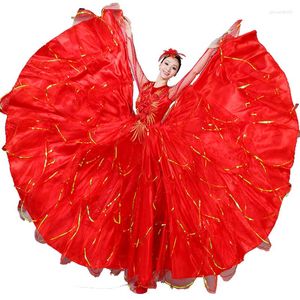 Abbigliamento da palcoscenico Abito da flamenco spagnolo Gonne ampie Danza di apertura Grande pendolo Costume da esibizione di danza moderna per donne adulte Rosso