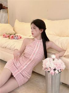 Abiti casual Sexy Halter Little Pink White Dress Summer Fashion Senza maniche aderente Mini Off spalla Celebrity Girl Party