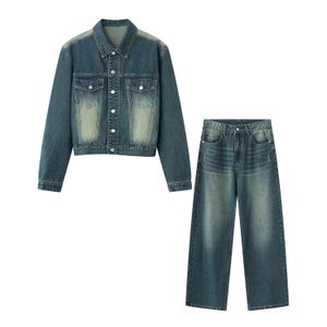 Erkek Trailsits Mens denim kot ceket iki parça takım elbise sokak kıyafeti vintage kıyafetler set 2023 Tasarım Yüksek kaliteli moda 231117