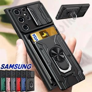 حالات الهاتف الخليوي لحالة Samsung Galaxy S23 S22 S21 Ultra Plus S20 Fe A34 A54 A24 A53 A14 A13 4G 5G Slide Camera Card 360 Ring Cover 231117