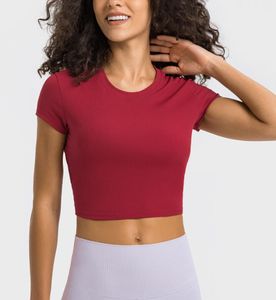 LU-371 Conjuntos de ioga com costelas Esportes Tops Roupas de ginástica Roupas íntimas femininas Camisa listrada Fitness respirável Blusa de treino