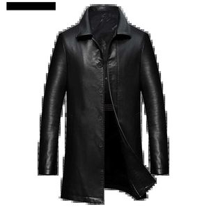 Men's Trench Coats Autumn winter new men in the long leather handsome high-end atmosphere business casual lapel with velvet leather trench coat Q231118