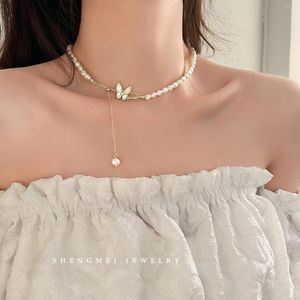 Kedjor 2023 Söt fjärilsdesign naturligt sötvatten pärla 14 k guldfyllda damer halsband grossist smycken för kvinnor gåva