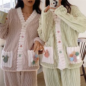 Kvinnors sömnkläder Autumn Winter Flanell Pyjamas sätter polka prickar tryckt Teddy Velvet Homewear Kawaii Girsl Pijamas Mujer Pyjama 231116