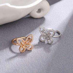 Fairy Style Inset Silver Butterfly Ring with High Beauty Value Diamond Inlay, Simple Fashionable, and Atmospheric Design Sense for