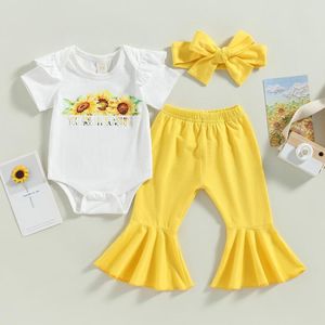 Roupas conjuntos de roupas Mababy 0-18m criança criança nascida Roupa de menina de menina girassol Floral Rodper Flare calça de cabeça para a cabeça Roupfits D01