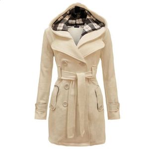 Women's Wool Blends Vintage Woolen Coat Women Warm Fleece Jacket With Belts Double Breasted Solid Casual 2023 Winter Fashion Ladies Plus Size 231116