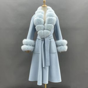 Женские шерстяные зимние пальто MISSJANEFUR, кашемировые куртки с натуральным меховым воротником, роскошный длинный плащ с подкладкой, женское пальто 231116