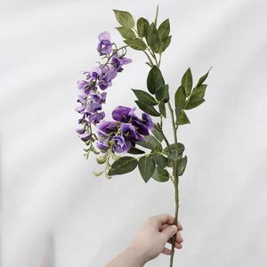 Fiori decorativi Glicine artificiale Fiore di pisello finto Autunno Viola Flores Foglia Decorazione per la casa di nozze