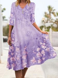 Freizeitkleider Elegante Damen Langarm V-Ausschnitt Urlaub Abendgesellschaft Kleid Boho Blumen Maxi Für Frauen Herbst Strand Stil