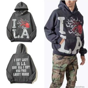 Designer Hoodie Men's Sweatshirts Fashion Streetwear Trend Br High Street Distressed Crack Print Kanyes Same Style i Love La Hoodie Men's Women's Winter