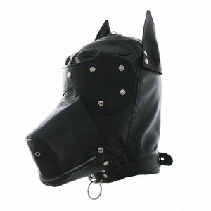 Masquerade kostymhundvalphuvudmask med krage full ansikte huva fest cosplay mun gag choker zippad muzzel set2719