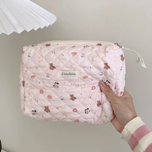 Cosmetic Bags Cases Cute Pink Womens Bag Make Up Case Quilting Cotton Travel Storage Portable Wash Clutch Purse Handbags Mommy 231117