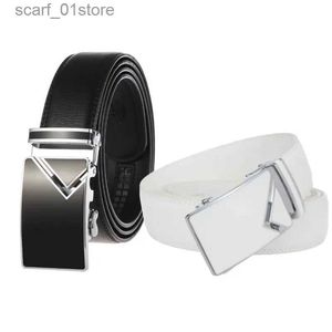 Belts New Arrival White Black Men Belts Automatic Alloy Buckle Male Belt Genuine Cowskin Leather Golf Belt Plus Size 130cmL231117