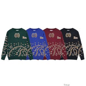 Tasarımcı Sweaters Erkek Kazak Hoodie Rhude Autumnwinter Jacquard Renkli Yuvarlak Boyun Kaju Çiçek Örgü Amerikan High Street Rahat Gevşek Erkek Kadın Süveter