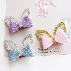 24pc Lot Glitter Feel Gold Skórzanie Baby Girls Klip Silver Rabbit Uszy Włosy Barrette Śliczne zwierzę księżniczki Włosy Włosy Hairband231r