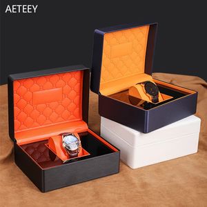 Watch Boxes Cases High End PU Leather Brushed Metal Effect Packaging Display Organizer Gift Brand Customizable 231117