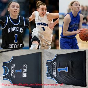 Custom High-School Basketball Hopkins Royals 1 Paige Bueckers Jersey Stitched Black White Blue Jersey Youth Boys Men women Size S-6XL or any name and number jerseys