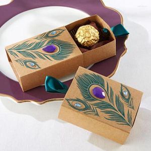 Confezione regalo 10 pezzi / 20 pezzi pavone cassetto scatola di carta caramelle dim sum bustina di tè kraft confezione di gioielli con diamanti