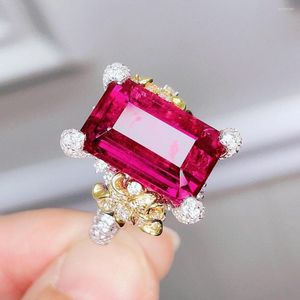 Cluster Rings Real 14K Gold Natural Ruby Ring per le donne Fine Anelli De Wedding Bands Gemstone Red Jewelry Anel Females