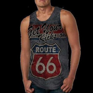 Men's Tank Tops 2022 Summer New Route 66 Letter 3D Printed Sleeveless Cool Tank Tops Men's Fitness Muscle Vest Hipster Casual Streetwear Tops T230417