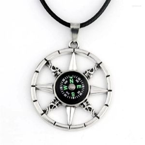 Chains Compass Pendant Necklace For Men Boy Gift Jewelry With 50 CM Leather Rope Chain