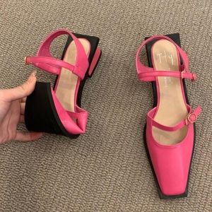 Sandaler Fashion Square Toe Marie Jane Shoes Women Lolita Low Heels Summer 2023 Brand Pu Leather Slides Dress Party Ladies