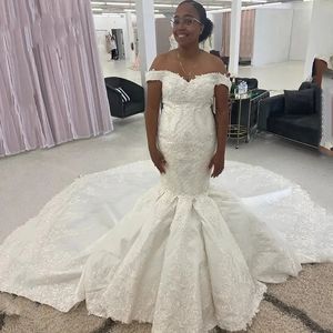 2024 Luxury Mermaid Wedding Dress Sweetheart Off Shoulder Lace Appliques Beading Bridal Gowns For Black Girl Vestidos De Novia Custom