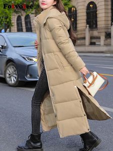 Mulheres para baixo parkas fotvotee jaqueta de inverno feminino longo engrossar casaco com capuz em linha reta elegante outerwear 2023 moda coreana feminina 231116