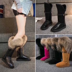 Boots 2023 Winter Snow Boots Women Real Fur Handmade Warm Flat Knee-High Boots Genuine Leather Comfortable Casual Shoes Women T231117