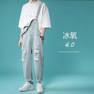 Herren Jeans Mode Herren Zerrissene Denim Overalls Koreanischen Stil Lose Gerade Männliche Hosenträger Lässige Paar HosenMänner