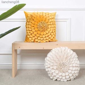 Kudde/dekorativ 1 st stil 3D blomma kuddefodral handgjorda dekorativa kastomslag för soffan sovrum vardagsrum