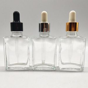 Quadratische Kosmetik-Hautpflege-Verpackung Klare ätherische Öl-Serum-Glasflasche 30 ml mit Pipette