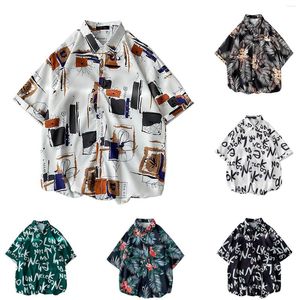 Mäns avslappnade skjortor hawaii strandskjorta par kort ärm droppe lång monterad knappklänning för kvinnor stickade