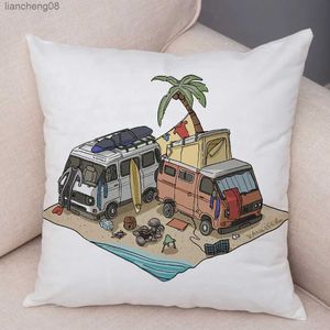 Kissen/Dekorativ, 45 x 45 cm, Cartoon-Camper-Hülle, Dekor, Lebensreise, Auto-Kissenbezug für Sofa, Zuhause, Kinderzimmer