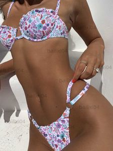 Kvinnors badkläder Coobbu Sexig Push Up Bikinis Thongs Swimsuit Women 2022 Summer Beachwear Floral Printed Bathing Swimwear Female Bikini Set T230417
