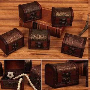 200pcs/lote pequenas caixas de bugigangas vintage caixas de jóias de jóias de madeira jóias de jóias de treséssia decoração de artesanato em casa Padrão aleatoriamente