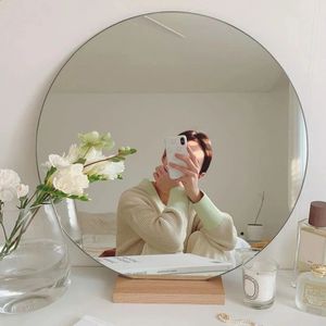 Espelhos compactos de madeira espelho redondo maquiagem espelho banheiro design mesa suporte coreano cabeleireiro espelho mural casa decoração do quarto 231116