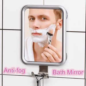 Compact Mirrors Fogless Bath Mirror Square Anti-fog Hanging Shower Shaving Mirrors Vacuum Suction Cup Wall Mount with Razor Hook for Bathroom 231116