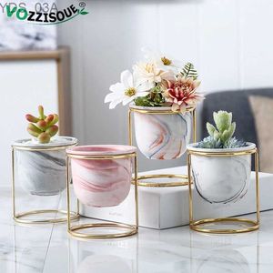 Plantadores Potes Estilo Nórdico Marmoreado Moldura De Ferro De Ouro Cerâmica Vaso De Flores Decoração De Casa Vaso Para Bonsai Varanda Vasos De Plantas Para Cactus Atacado YQ231117