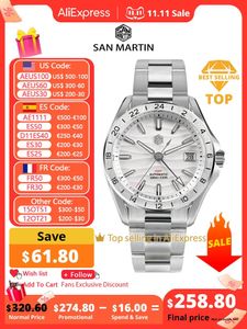 Other Watches San Martin 39mm Luxury Men s Business Dress GMT Watch NH34 Automatic Mechanical Date Windows Waterproof 100m Luminous SN0129 231117