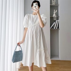 Maternity Dresses Solid Fungus Materniry Dresses Summer Clothes For Pregnant Women Cute O-Neck Short Sleeve Elegant Pregnancy Vestidos 230417