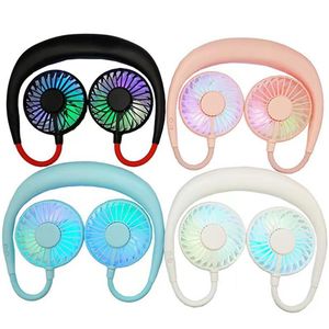 USB Portable Cold Fan Hands Neck Fan Hanging Rechargeable Mini Sports Fan 3-Speed Adjustable Neck Dual Home Office304h