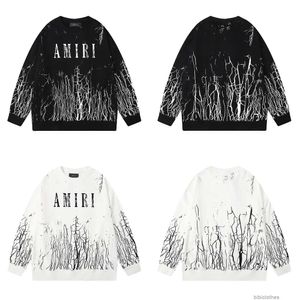 Designer Hoodies Fashion Men's Sweatshirts Streetwear 2023 Autumn New Amires Cracks Full Body Print High Weight Terry Loose Relaxed Round Neck Sweater Men Women