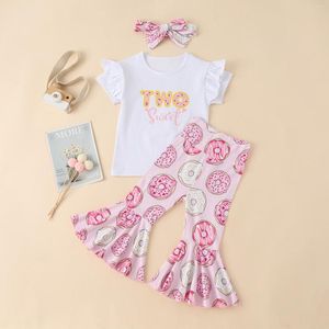 Kläderuppsättningar Mababy 18-30 m småbarn spädbarn baby flickor kläder set bokstäver t-shirts munkar tryck flare byxor 2 år födelsedag kläder d01